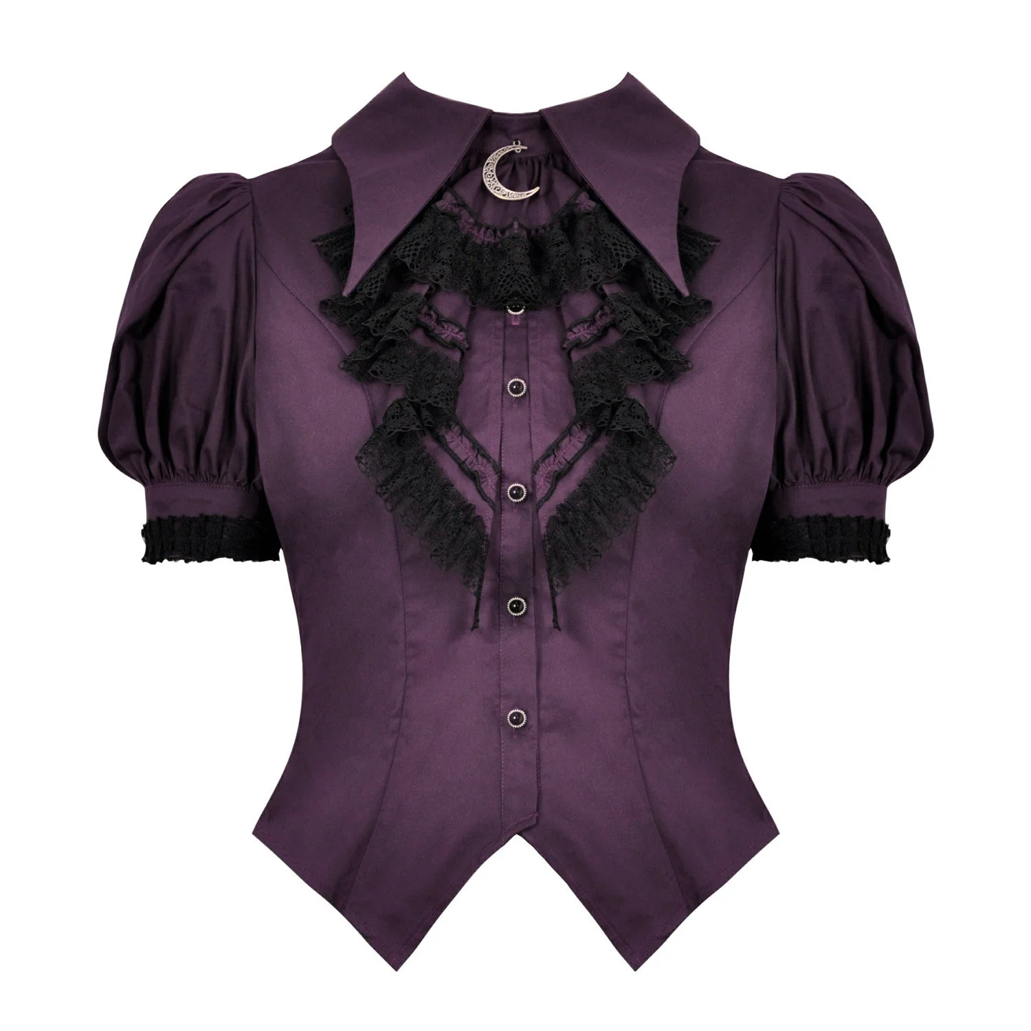 Camisa Morada con Chorreras y Broche de Luna - Image 5