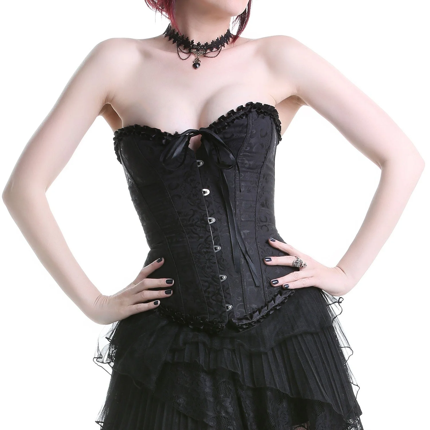 Corsé Negro Overbust Gótico Estampado - Image 3