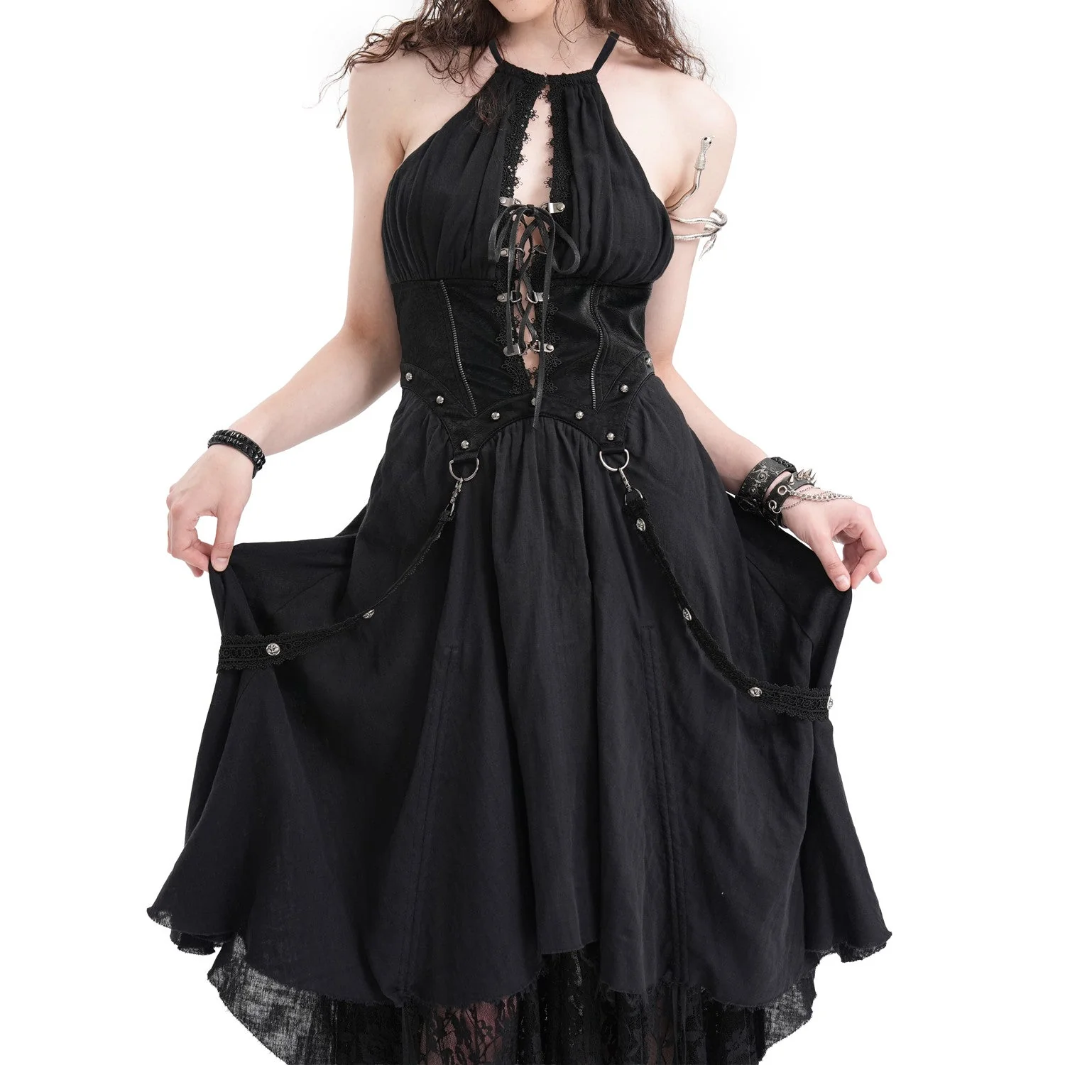 Vestido Largo de Algodón Con Encaje"Coven" - Image 3